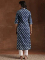 Indigo Printed Cotton Straight Kurta - Image 3