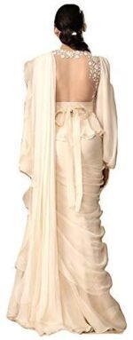 Saree Trends Women's Faux Georgette ready to wear Frill saree with unstitched blouse - Image 3