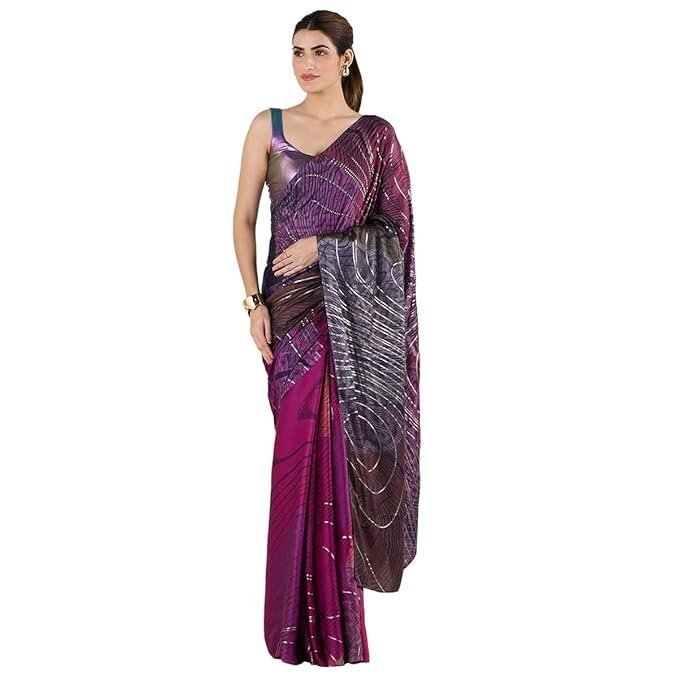 618tj97PXiL._SX679_.jpg Purple liva satin lite foil saree - Image 1