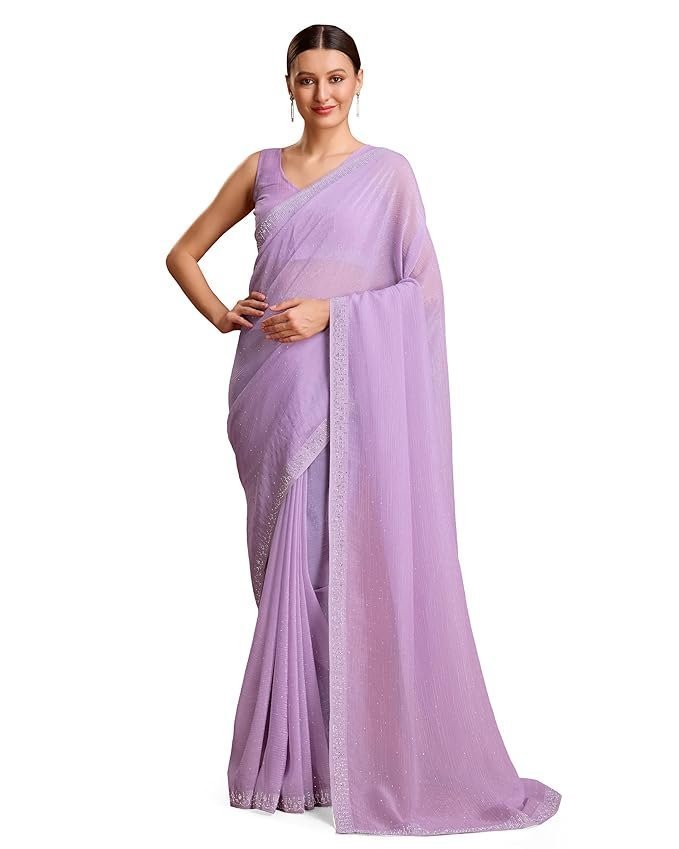71soeWMDoNL._SX679_.jpg Women's Dazzling Divinity Crush Organza Saree Swarovski Stone Work Comes With Unstitched Blouse Piece - Image 1