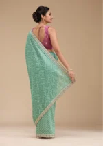 Sea Green Printed Soft Raw Silk Saree - Image 2
