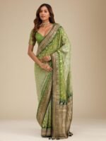 Leaf Green Zari Georgette Saree with Unstitched Blouse