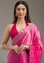 Rani Pink Swarovski Satin Saree